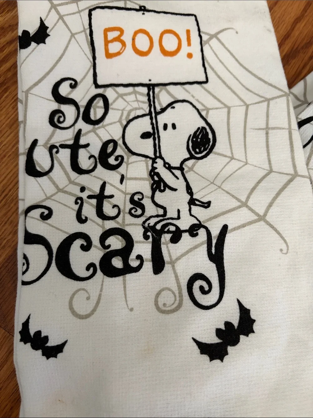 Halloween Snoopy Cotton Kitchen Towels - White with Black and Orange Accents